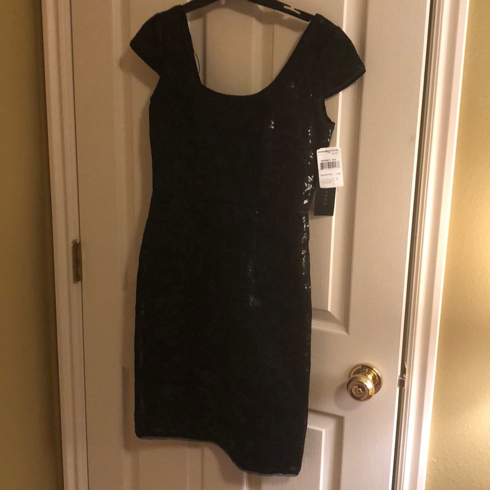Aiden Mattox Black Lace Sequined Cocktail Dress